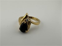 Vintage Gold Plated Black Stone Ring