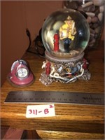 Small Elgin Fire Hat Clock & Fireman Snow Globe