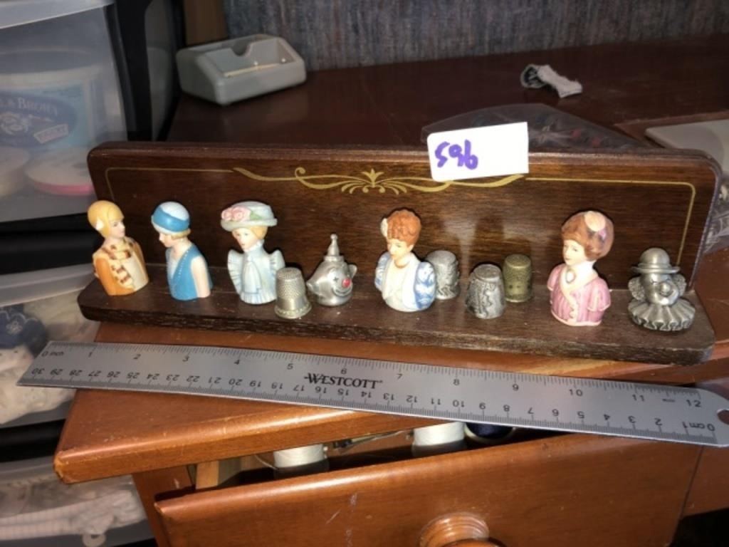 Collection of Sewing Thimbles & Display
