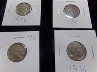 4 1936 Buffalo Nickels