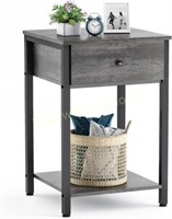 Modern Grey Nightstand with Drawer and Shelf