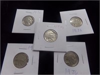 5 1936 Buffalo Nickels