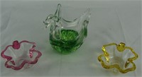 Vintage Art Glass Green and Clear Glass Swan &More