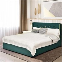 KOMFOTT Upholstered Bed Frame  Green Full