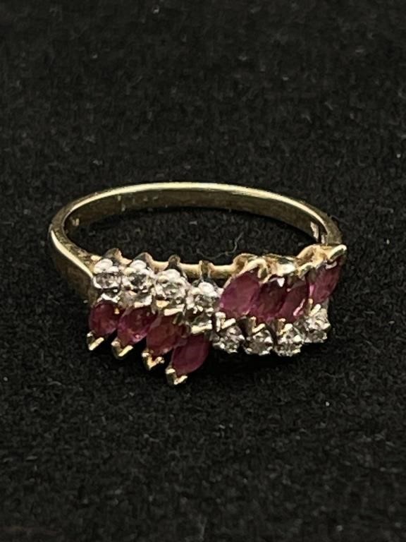 Gorgeous 14k Diamond and Ruby Colored Ring