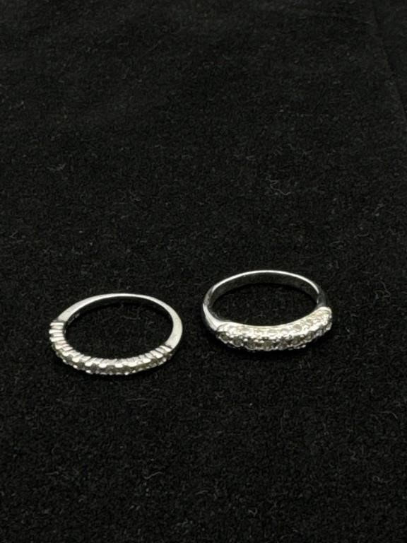 Pair of Silver 925 CZ Band Rings Size is 6.5