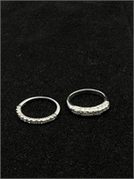 Pair of Silver 925 CZ Band Rings Size is 6.5
