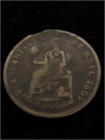 Antique 1861 MEXICO Una Cuartilla de Real Coin