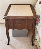 MID CENTURY END TABLE, MARBLE TOP - NO SHIPPING