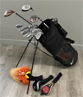 Nike Golf Bag w/ Assorted Clubs, Irons, Putter