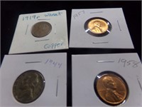 3 Wheat Pennies  1 1944 Nickel