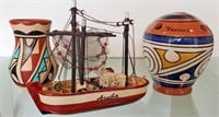 5pc MEXICAN, INDIAN POTTERY BOATS  - NO SHIPPING