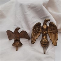 2 Vintage Brass Eagle Flagpole Toppers - 2" & 3"