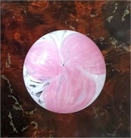 PINK ART GLASS PAPERWEIGHT / ELWOOD INDIANA