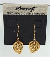 DANECRAFT 24K GOLD / STERLING LEAF EARRINGS