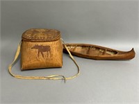 Birch Bark Creel w/ Miniature Birch Bark Canoe