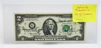 1976 $2 DOLLAR BILL, SIGNED BY TREASURY DEPT.