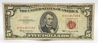 1963 RED SEAL $5 DOLLAR BILL NOTE