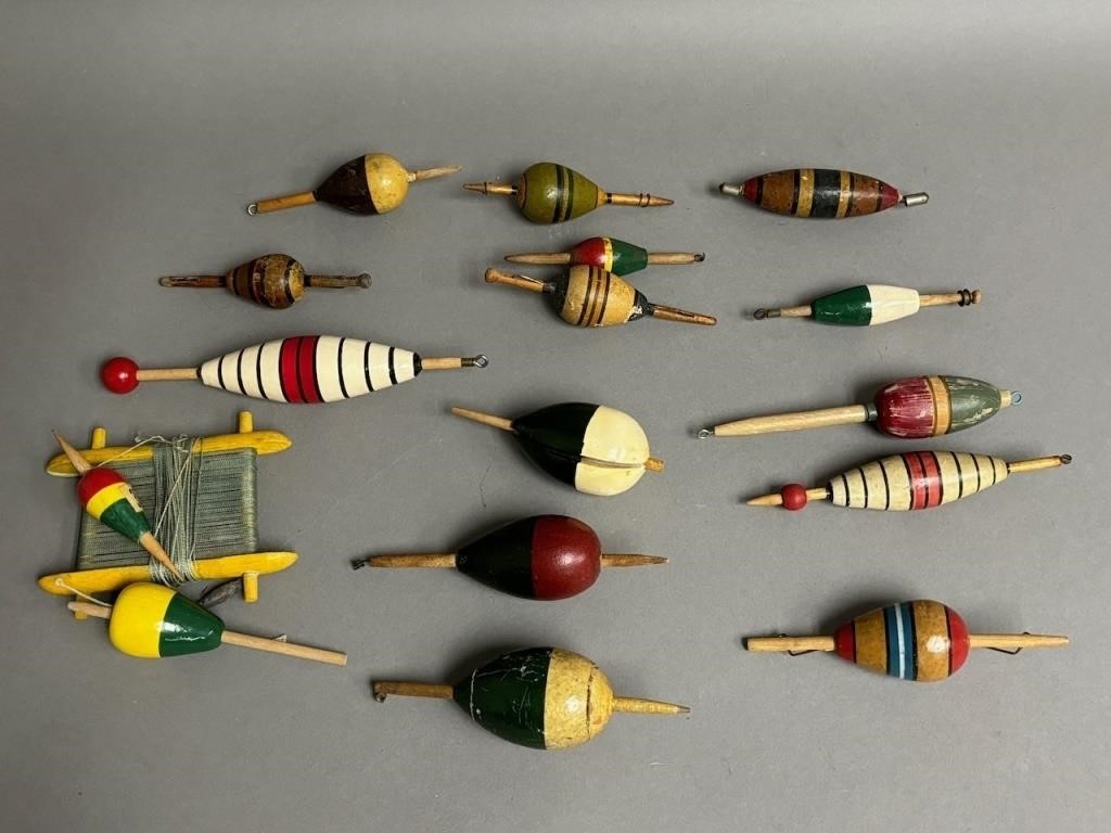 Collection of Antique Painted Wooden Bobbers