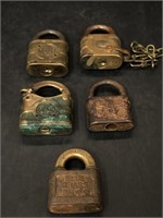 5 Antique/Vintage Brass Locks - YALE, Y&T, Blue