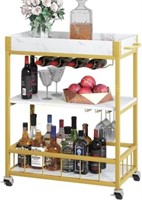 3 Tier Rolling Bar Cart  Vintage  White Marble