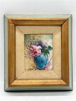Vintage Signed Watercolor/Pastels Rose Painting