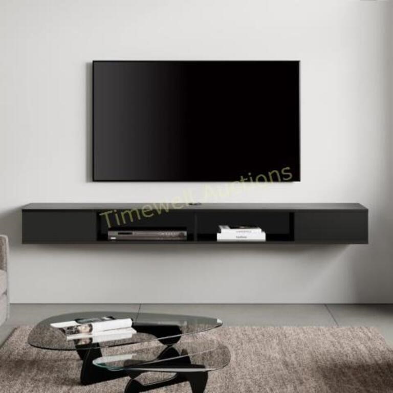 WAMPAT 70 Floating TV Shelf  Wall Mount  Black