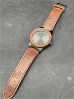 Wooden Face I-N-C Watch With Leather Band