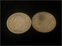Antique 5C Liberty V Nickel Coins- 1899, 1905