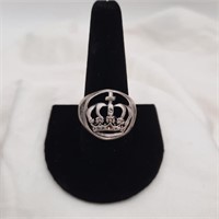 Sz. 10 1/2 Men's Circle Crown Silvertone  Ring