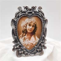 Vintage Pewter 3"×4" Heart Shaped Picture Frame