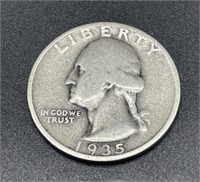 Vintage 1935 25C Washington Silver Quarter Coin