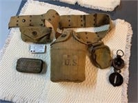 WWII Field Belt-Canteen-First Aid Kit-Compass