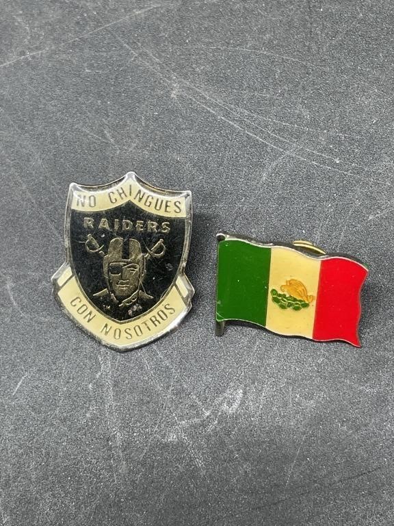 Vintage Raiders and Mexico Flag Pins