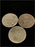 Three Antique/Vintage 5C Buffalo Nickel Coins-