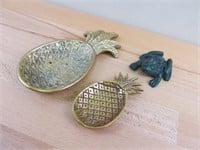 Brass Pineapple Trinket Dishes and Cast Iron Frog