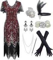 IWIWB 1920s Sequin Dress  XXL  Silver&Red