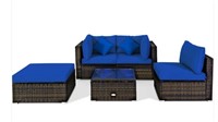 5 Pcs Outdoor Patio Rattan Furniture Set blue