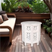 Solid Wood Accent Table  18 Antique White