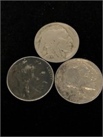 Three Vintage 5C Buffalo Nickel Coins- 1929,