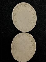 Pair of Antique 5C Liberty V Nickel Coins - 1901,