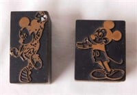 2 Mickey Mouse printer's block stamps, copper on