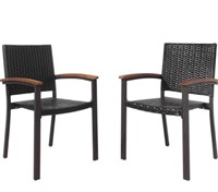 Outdoor Patio PE Rattan Dining Chairs, Set of 2