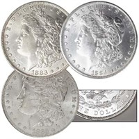 1883-4-5- New Orleans Mint Silver Dollar Trio BU