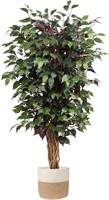 4ft Artificial Ficus Tree in Cotton Pot  Green