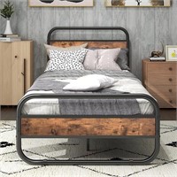 HAHRIR Metal Black + Rustic  Twin Size Bed Frame