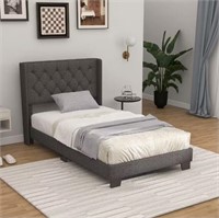 Costway Twin Grey Upholstered Platform Bed