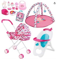 deAO Baby Doll Stroller Set 14 in 1