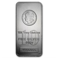 10 oz. Silver Bar Morgan Design -.999 Pure