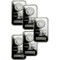 (5) Morgan Design Silver Bars 1 oz Pure